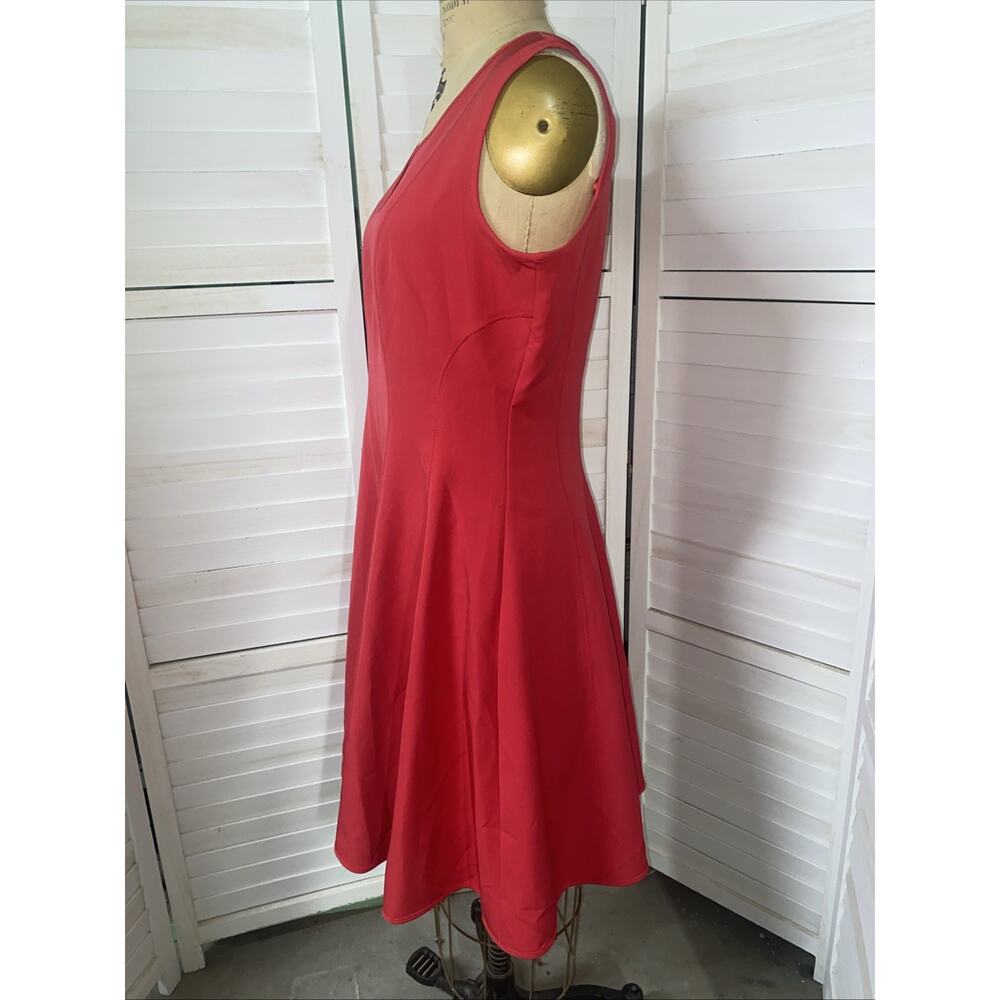 Leslie Faye Dress 12 Large Red Pink Fit& Flare Aline Sleeveless Poly Blend - Picture 7 of 10